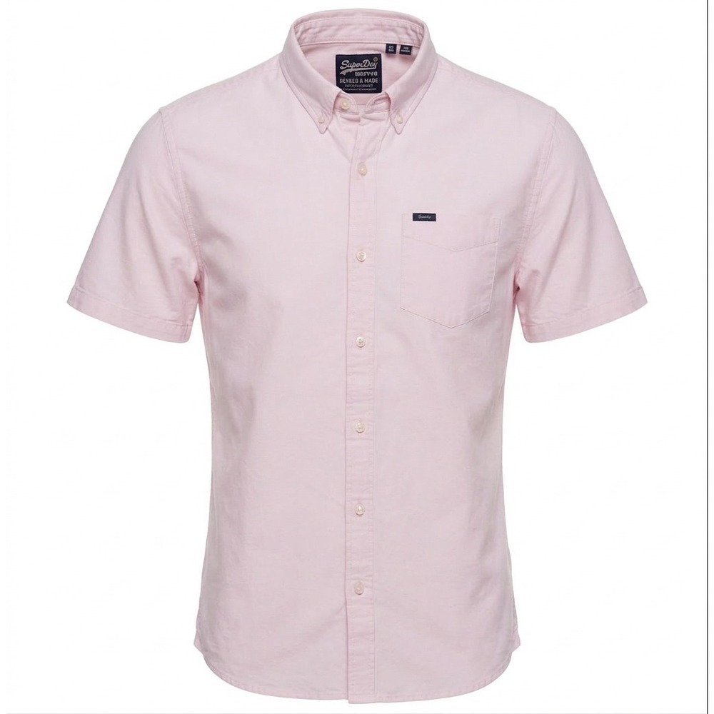 Mens Pink Oxford Shirt XL Short Sleeve Button Down Cotton Casual Summer Superdry